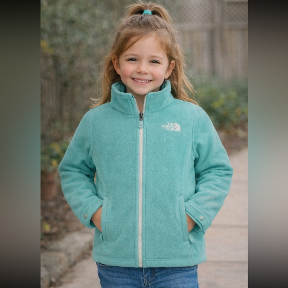 The North Face Girls Fleece Mint Colored Zip Up Jacket With Pockets Large 14-16